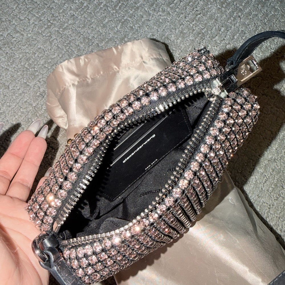 Alexander Wang Rose Gold Crystal Mesh Wristlet with Black Strap - Picture 3 of 3